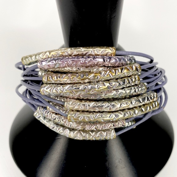 Multi Strand Cord Silver Tone Boho Chic Bracelet - Picture 5 of 8